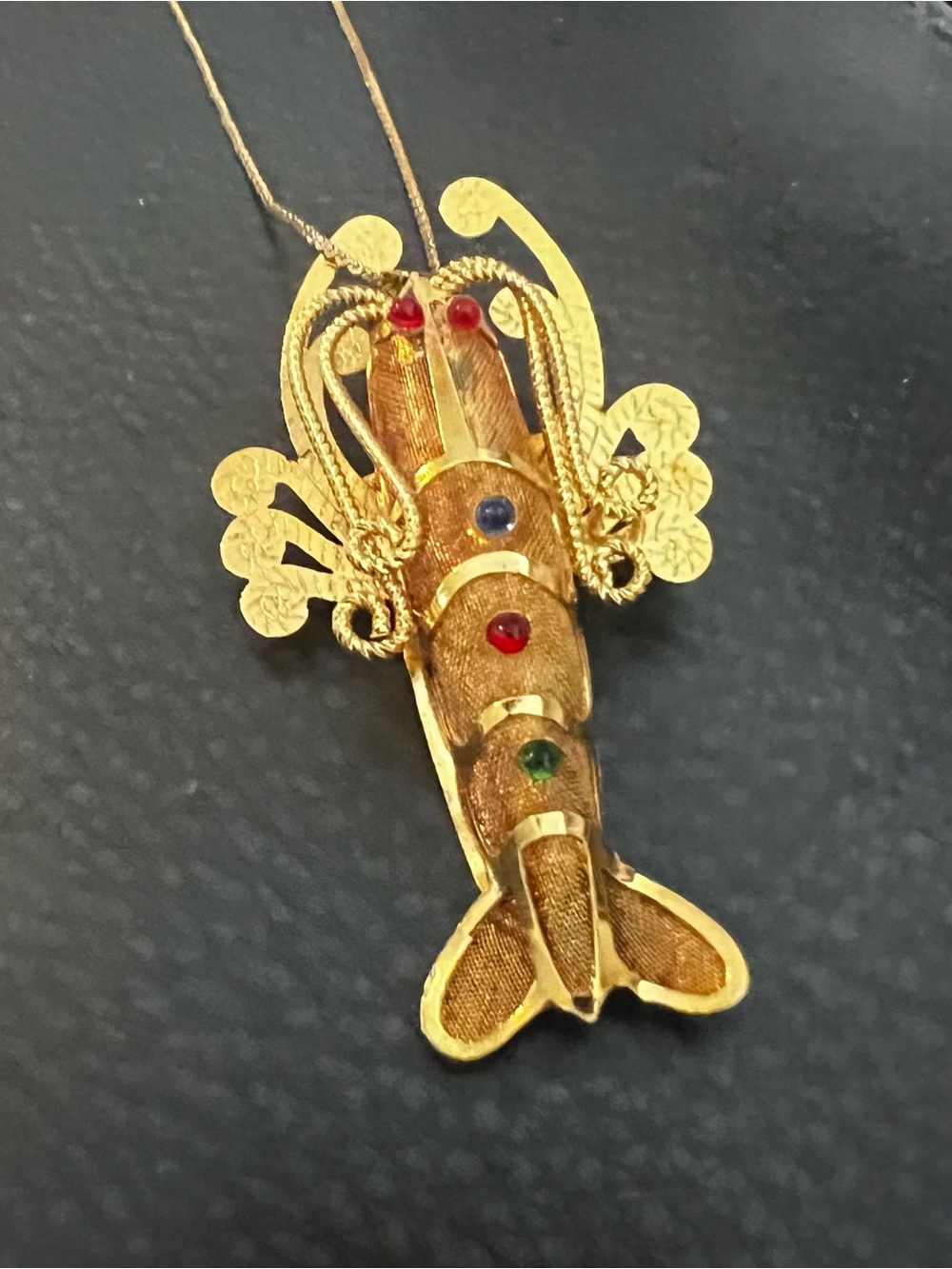 Gold-Tone Lobster Pendant Necklace with Multicolor Gem Accents